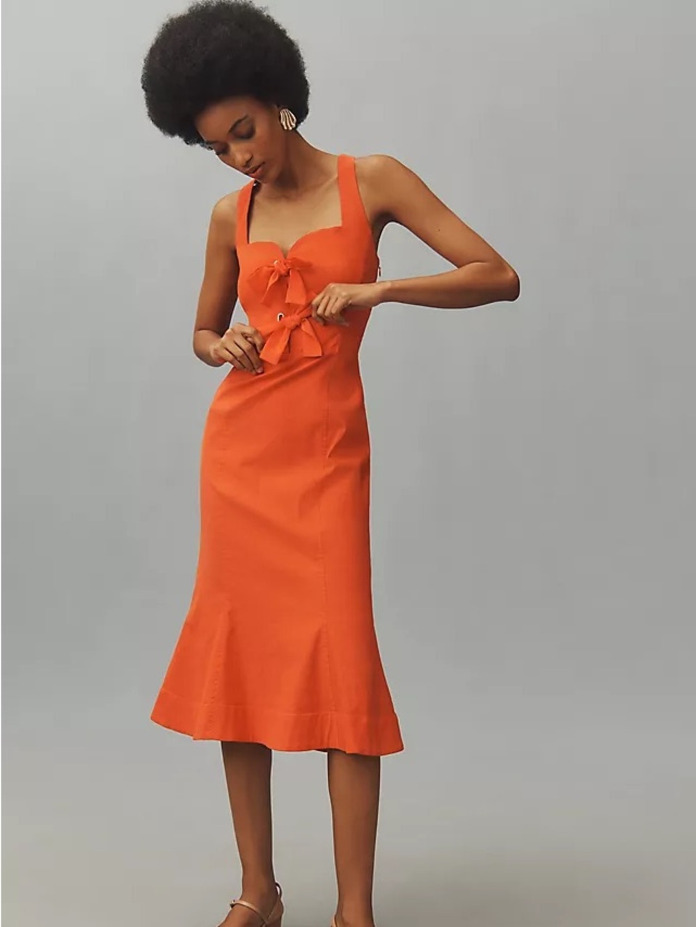 Anthropologie x Celandine Vibrant Orange Backless Halter Maxi Dress Size L